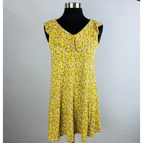 Ann Taylor LOFT Fit N Flare Swing Dress Yellow Pineapple Fruit Dress XSP New - Picture 1 of 6